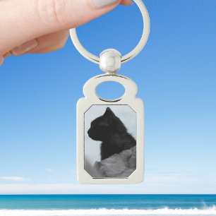 Custom Black Cat Photo Pet Lover's Silver Sleutelh Sleutelhanger