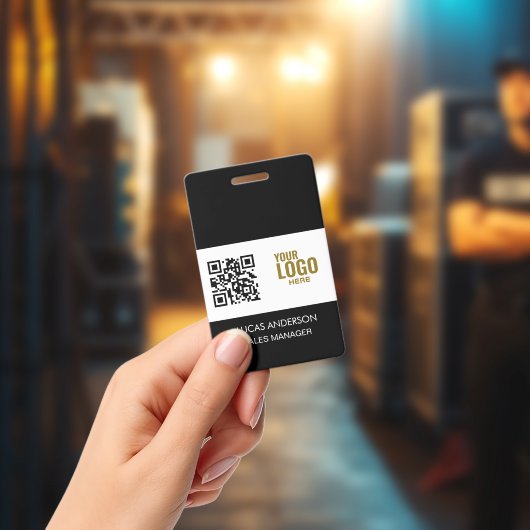 Custom Black Company Logo Name Title Bar Code Badge (Concert)