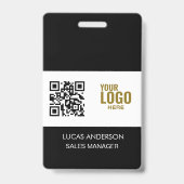 Custom Black Company Logo Name Title Bar Code Badge (Front)