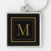 Custom Black & Gold Framed Monogram Sleutelhanger (Voorkant)