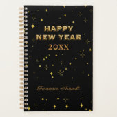 Custom Black & Gold Stars Gelukkig Nieuwjaar Planner (Voorkant)