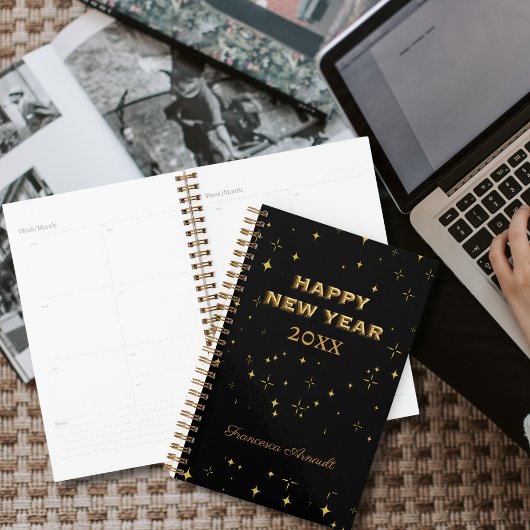Custom Black & Gold Stars Gelukkig Nieuwjaar Planner