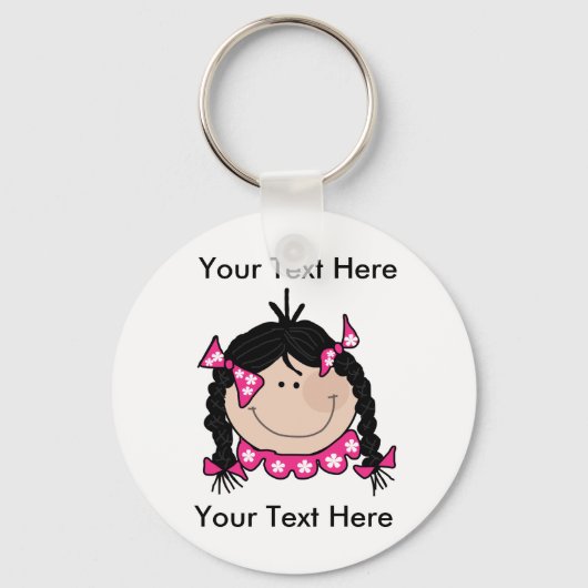 Custom Black Hair Girl Sleutelhanger (Voorkant)