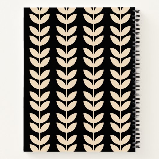 Custom Black Retro Vibe Leaf Pattern Monogram Notitieboek (Achterkant)