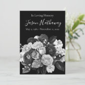 Custom Black & White Floral Memorial Programme Kaart (Staand voorkant)