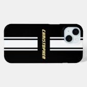 Custom Black White Racing Stripes Gold Monogramed Case-Mate iPhone Case (Achterkant (horizontaal))
