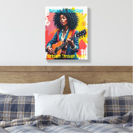 Custom Black Woman Gitarist Art Inspirerend Canvas Afdruk
