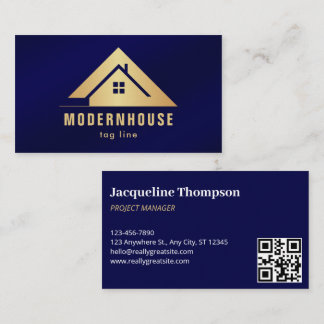 Custom Blauw + Goud Huis Bouw Lux Visitekaartje