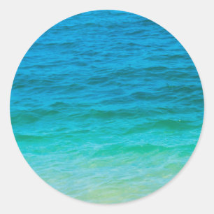 Custom Blauw Groen Zee Waves Blank Sjabloon Elegan Ronde Sticker