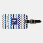 Custom Blauw Zwart Wit Grijs Chevron Patroon Bagagelabel (Voorkant horizontaal)