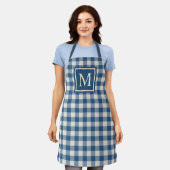Custom Blauwgroen Blue Ivory Gingham Pattern Schort (Gedragen)