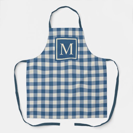 Custom Blauwgroen Blue Ivory Gingham Pattern Schort (Voorkant)