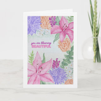 Custom Blooming Beautiful Watercolour Folded Card Bedankkaart