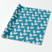 Custom Blue 70s Retro Leaf Patroon Cadeaupapier (Uitgerold)