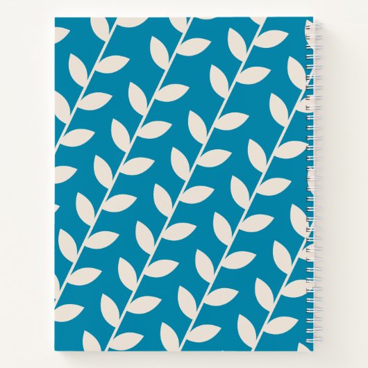 Custom Blue 70s Retro Leaf Patroon Monogram Notitieboek (Achterkant)