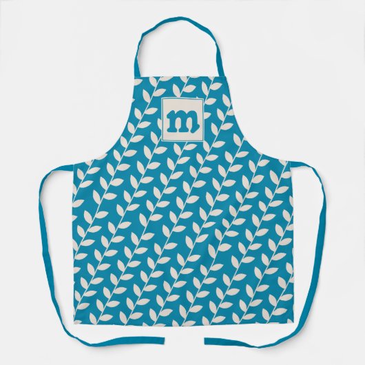 Custom Blue 70s Retro Leaf Patroon Monogram Schort (Voorkant)