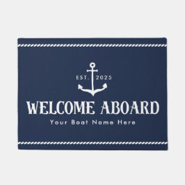 Custom Blue Boat Name Welcome Aboard Nautical Deurmat