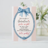 Custom Blue Bow Galentines Party Invitation RSVP Kaartje (Staand voorkant)