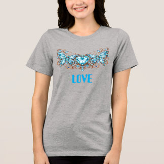 Custom Blue Butterflies Love Valentine Day Gift Tri-Blend Shirt