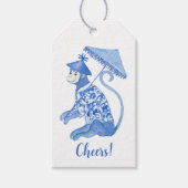 Custom Blue Chinoiserie Monkey Cadeaulabel (Voorkant)