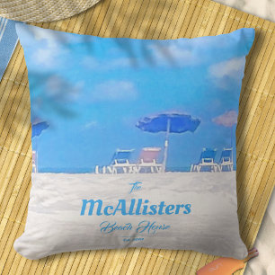 Custom Blue Coastal Beach House Buitenkussen