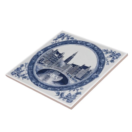 Custom Blue Delft Amsterdam Souvenir Tegeltje (Zijkant)