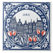 Custom Blue Delft Amsterdam Souvenir Tegeltje (Voorkant)