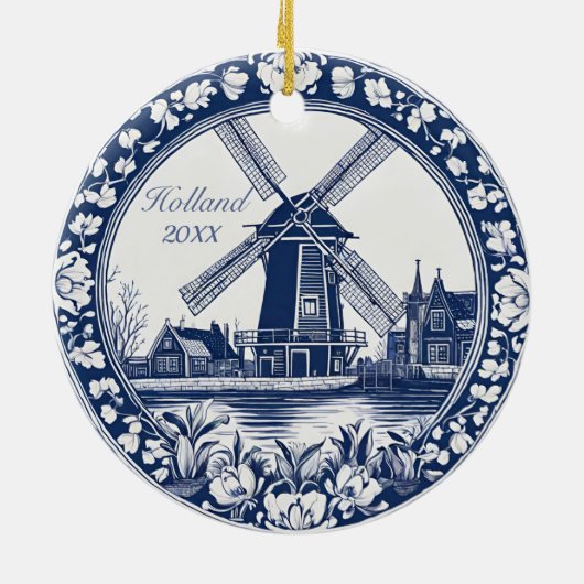 Custom Blue Delft Holland Souvenir Keramisch Ornament (Achterkant)