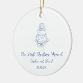 Custom Blue Doodle Cake Eerste Kerstmis Getrouwd Keramisch Ornament (Links)