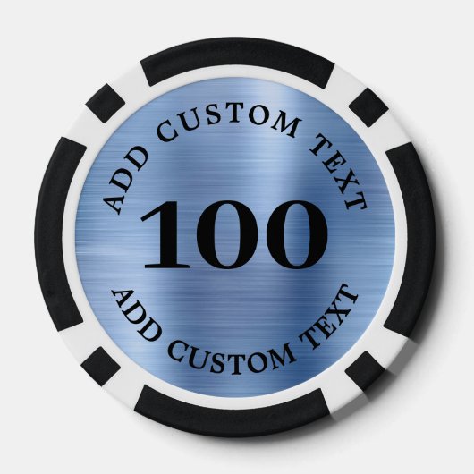Custom Blue Faux Metal Business Logo 100 Numbered Poker Chips (Achterkant)