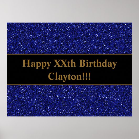 Custom Blue Glitter met bericht Verjaardag Poster (Voorkant)