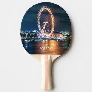 Custom Blue Gold Cityscape Night Travel London Tafeltennisbatje