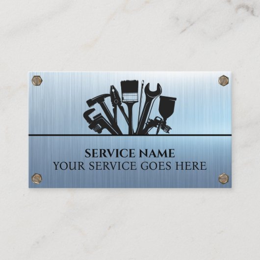 Custom Blue Handyman Reparatie Onderhoud Metaal Visitekaartje (Voorkant)