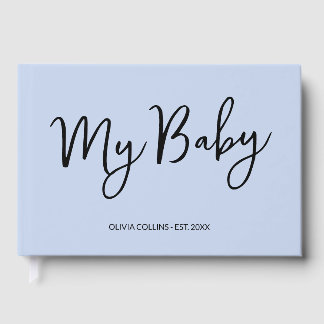 Custom Blue Keepsaké Script Baby Book for Mother