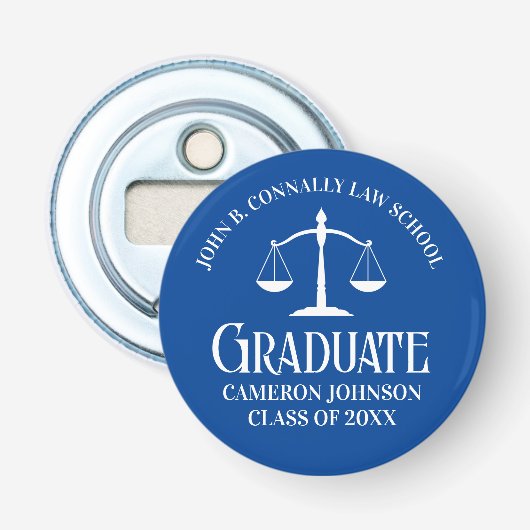 Custom Blue Law School Afstuderen Keepsake Button Flesopener (Voorkant)