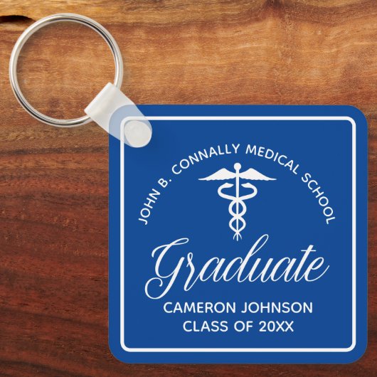 Custom Blue Medische School Afstuderen Keepsake Sleutelhanger (Voorkant)