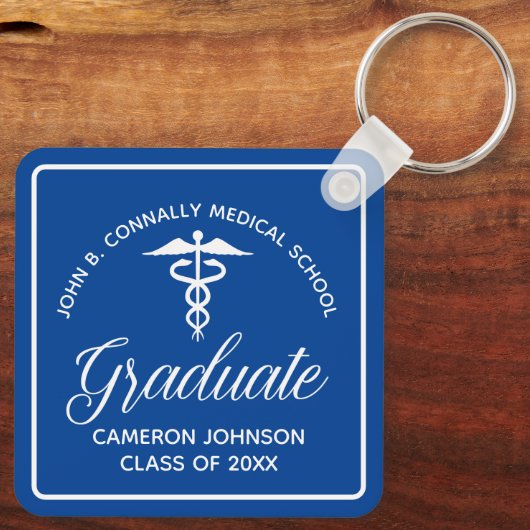 Custom Blue Medische School Afstuderen Keepsake Sleutelhanger (Achterkant)
