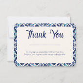 Custom Blue Mediterrane Tegel bruiloft Dank u Bedankkaart (Voorkant)