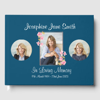 Custom Blue Memorial begrafenis foto gedenkteken Gastenboek