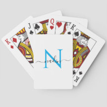 Custom Blue Monogram Name Playing Cards
