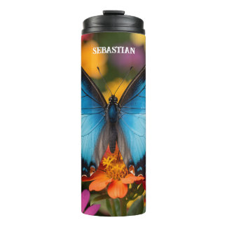 Custom Blue Morpho Butterfly Floral Botanical Thermosbeker
