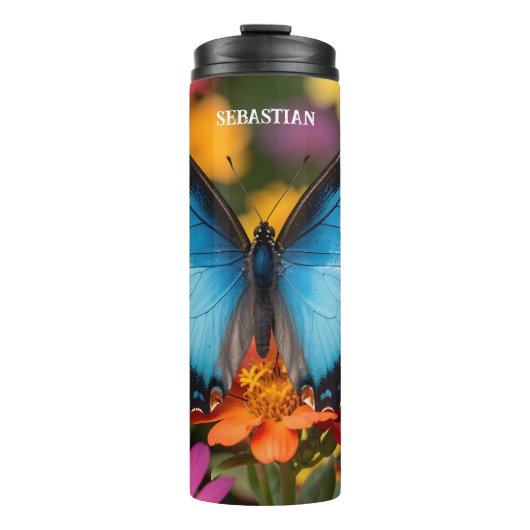 Custom Blue Morpho Butterfly Floral Botanical  Thermosbeker (Voorkant)