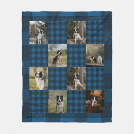Custom Blue Plaid 8 Photo Collage Fleece Deken