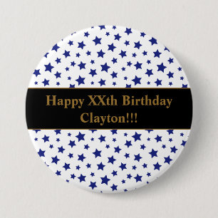 Custom Blue Stars met bericht Verjaardag Button