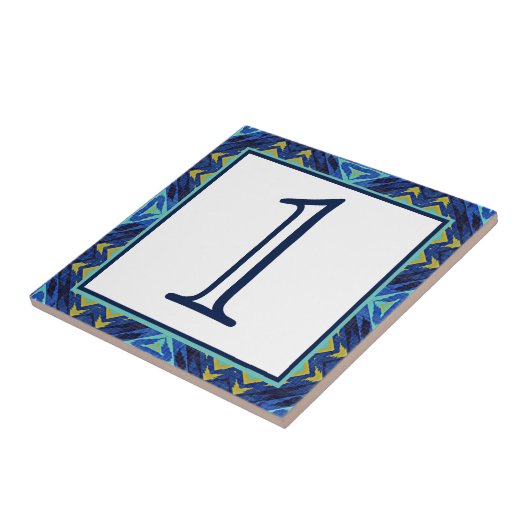Custom Blue Turquoise Green Tribe Art House Number Tegeltje (Zijkant)