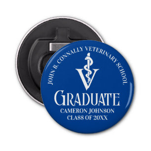 Custom Blue Veterinary School Afstudeerfeest Button Flesopener