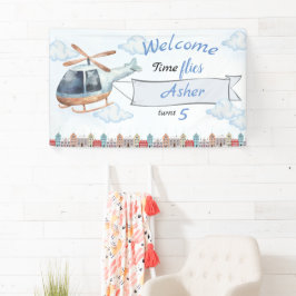 Custom Blue Watercolor Helicopter Boys Birthday Spandoek