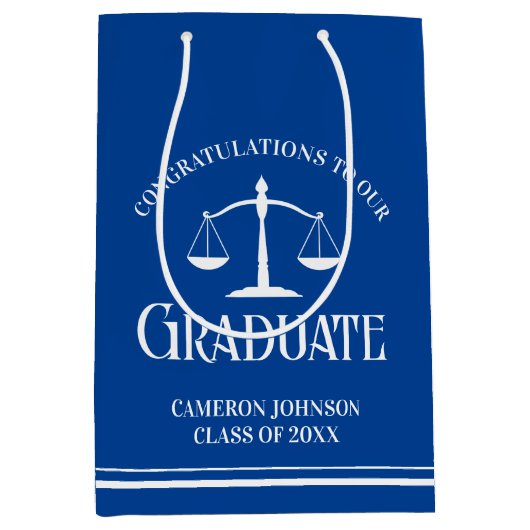 Custom Blue White Law School Afstudeerfeest Medium Cadeauzakje (Voorkant)