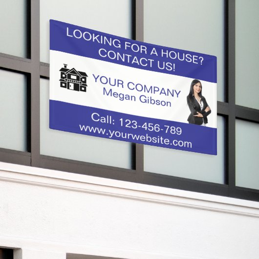 Custom Blue & White Real Estate Agency Spandoek (Buitenkant Gebouw)