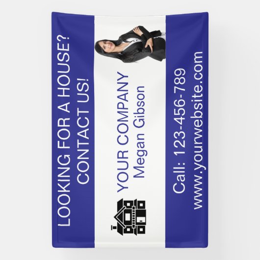 Custom Blue & White Real Estate Agency Spandoek (Verticaal)